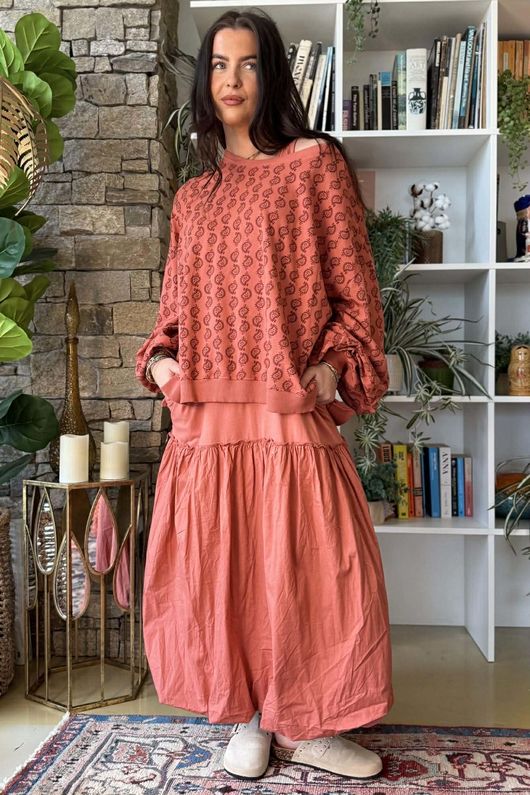 Paloma Bubble Hem Layering Dress Indian Red